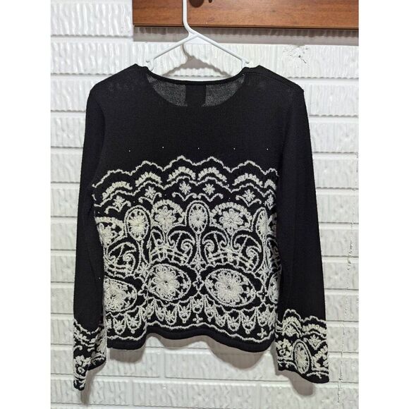 Susan Bristol Women's Black Long-Sleeve Hand Embroidery Beaded Pattern Sweater S - Picture 4 of 8